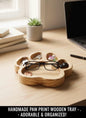 Carved wooden paw print tray for keys and small items